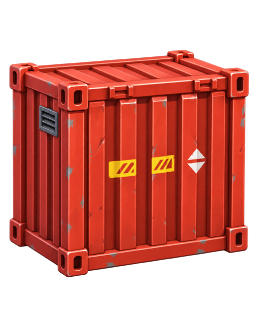 Container vermelho em perspectiva à esquerda