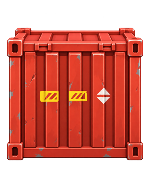 Container vermelho visto de frente no centro